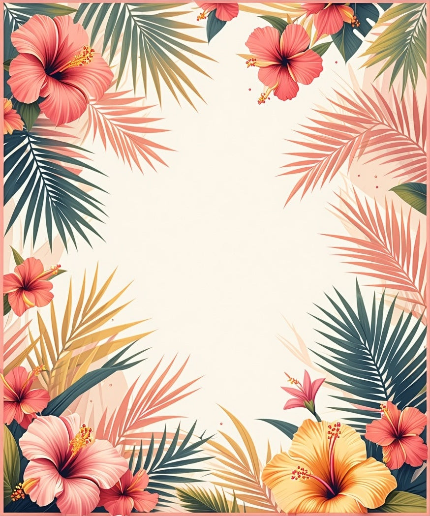 Tropical Hibiscus Palm Leaf Border Rug