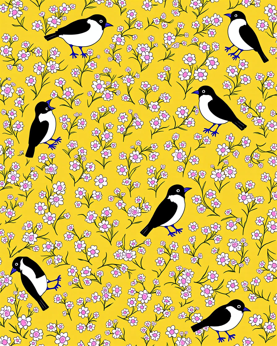 Chirping Birds Amongst Many Flowers Vivid Pattern Rug