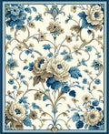 Elegant Floral Blue Cream Scroll Design Rug