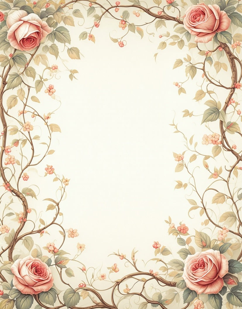 Romantic Pink Rose Vine Pattern Rug