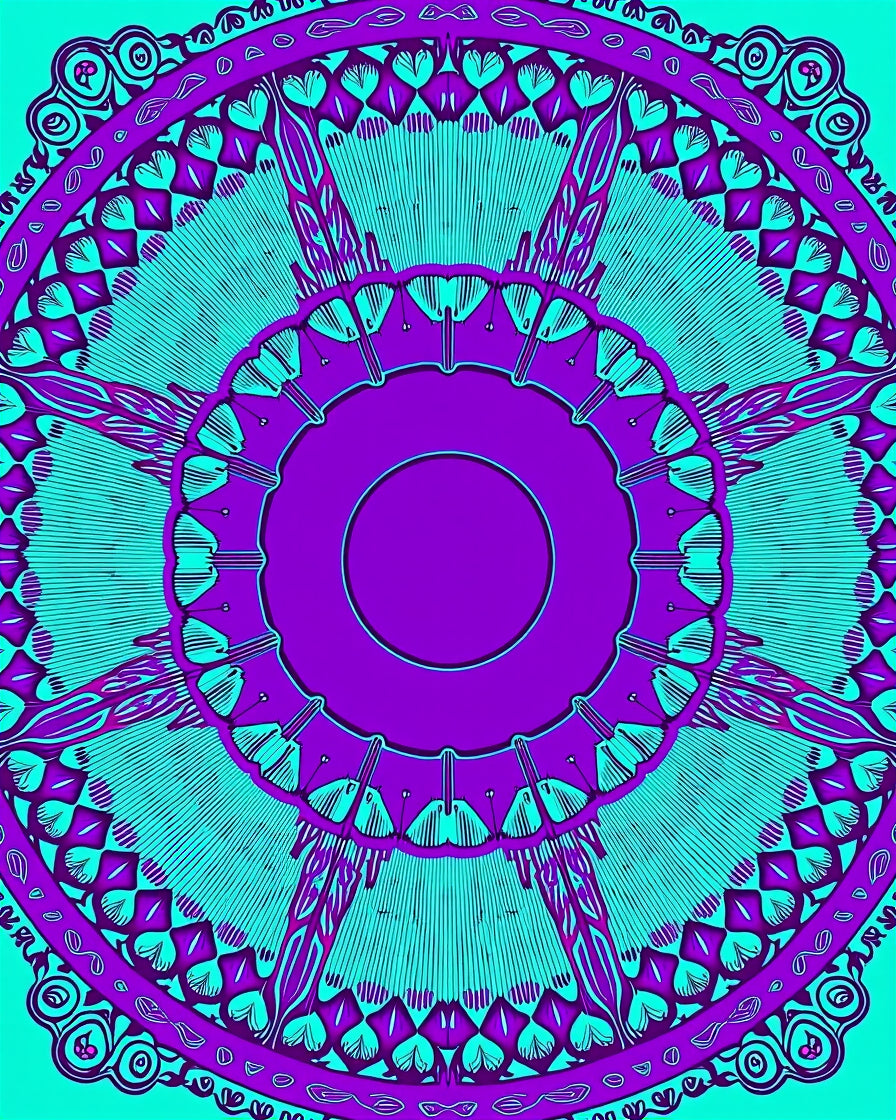 Vibrant Purple Teal Radial Pattern Design Rug