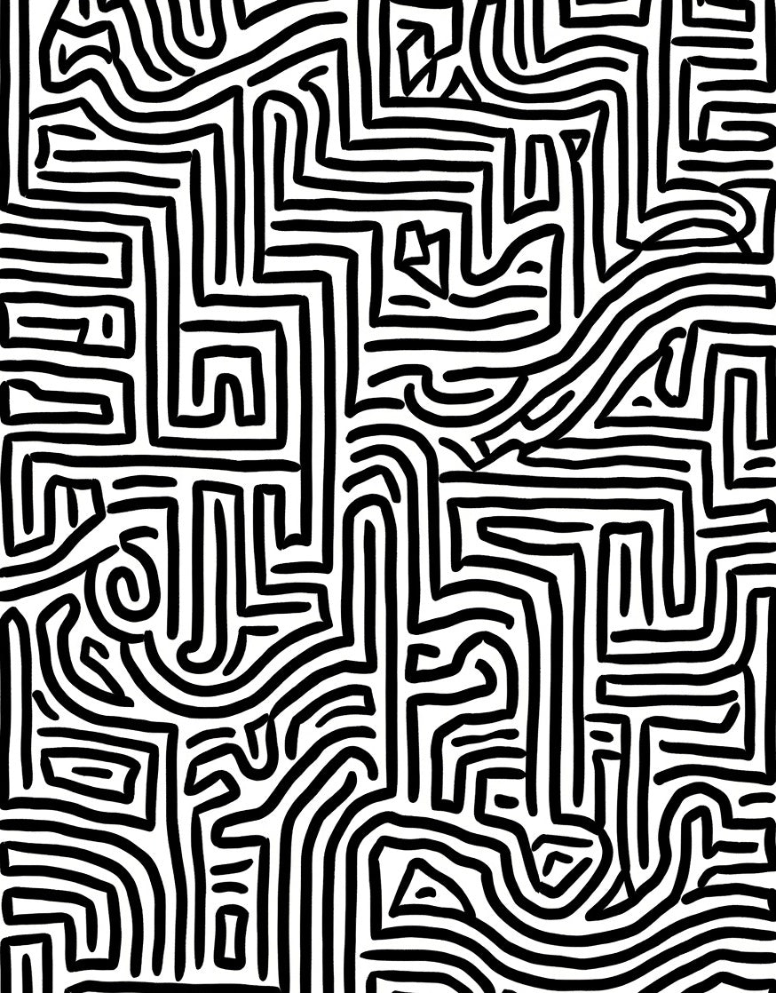Abstract Black White Line Pattern Rug
