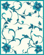 Teal Floral Vines Pattern Rug