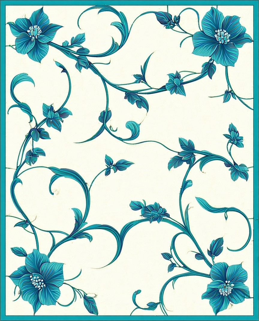 Teal Floral Vines Pattern Rug