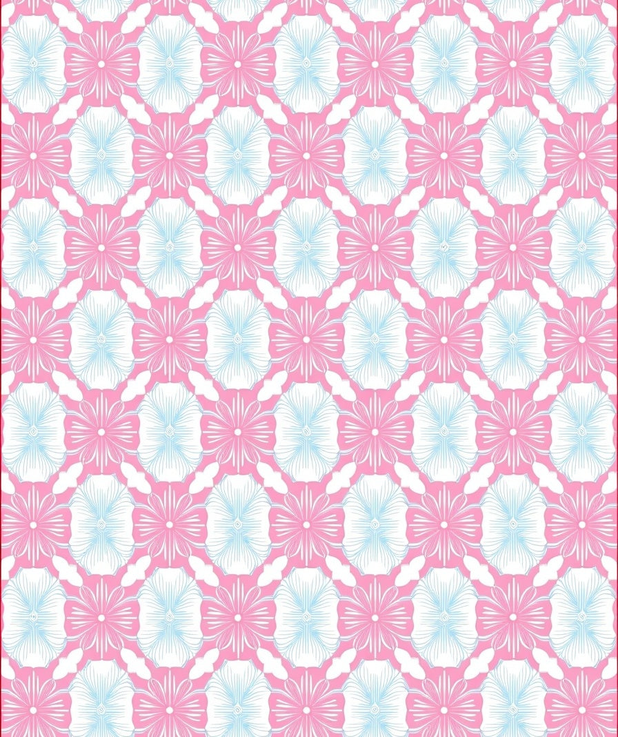 Pink Blue Floral Geometric Pattern Rug