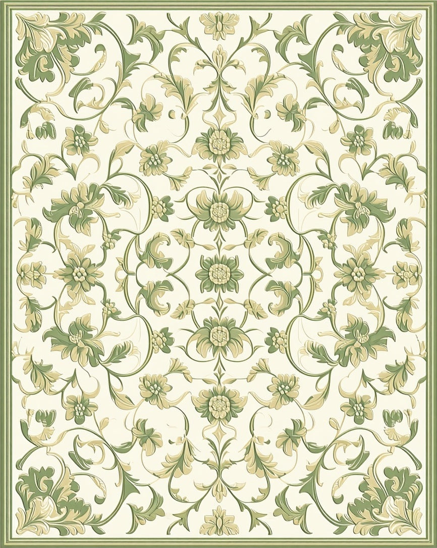 Elegant Green Floral Vines Rug