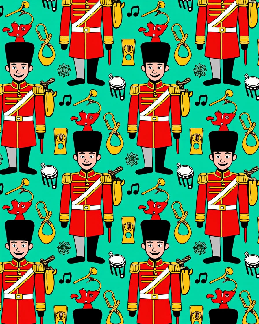 Red Soldier with Musical Instruments Rug