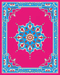 Vibrant Pink Blue Medallion Frame Art Rug