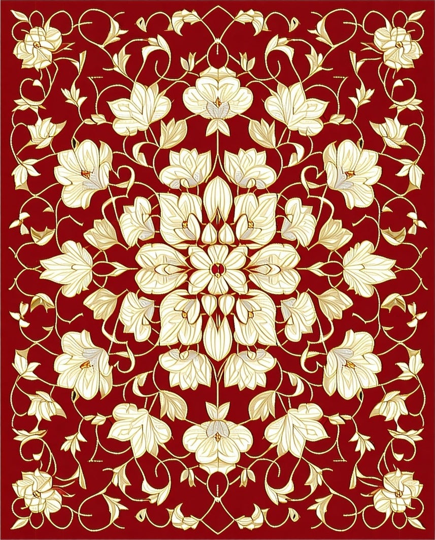 Rich Red Floral Artistry Rug