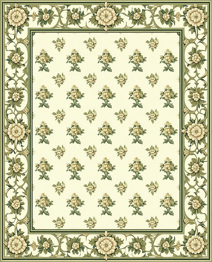 Regal Floral Patterned Cream Rug