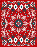 Red Teal Geometric Mandala Medallion Rug