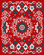 Red Teal Geometric Mandala Medallion Rug