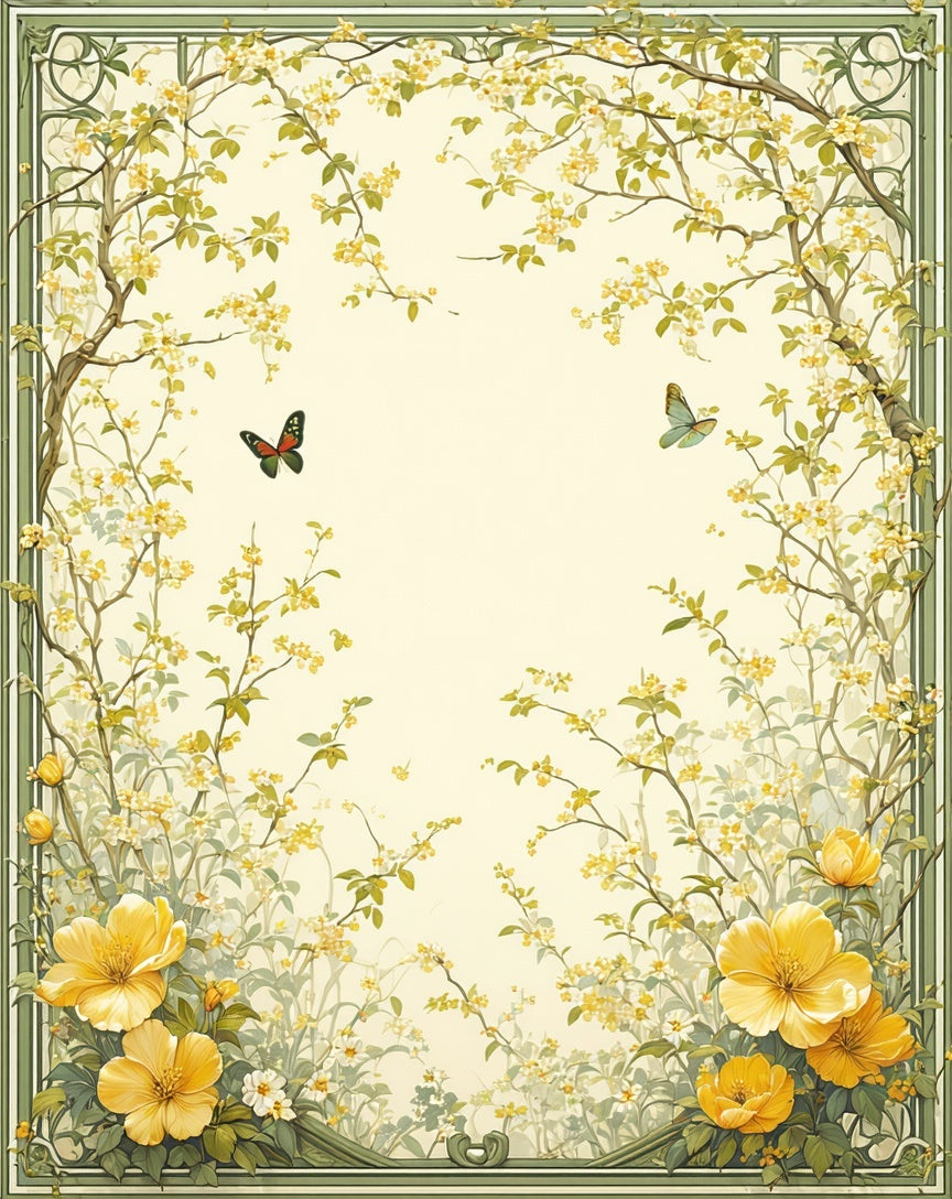 Yellow Floral Archway with Butterflies Rug