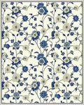 Vintage Blue Cream Floral Vines Rug