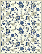 Vintage Blue Cream Floral Vines Rug