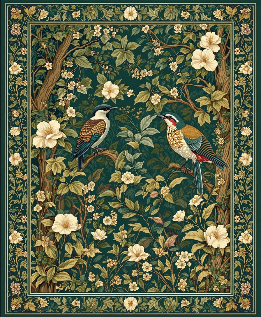 Enchanted Forest Birds Floral Design Rug