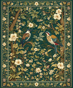 Enchanted Forest Birds Floral Design Rug