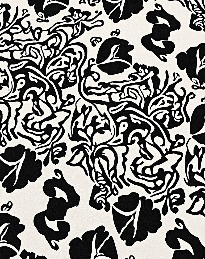Bold Black White Floral Pattern Rug
