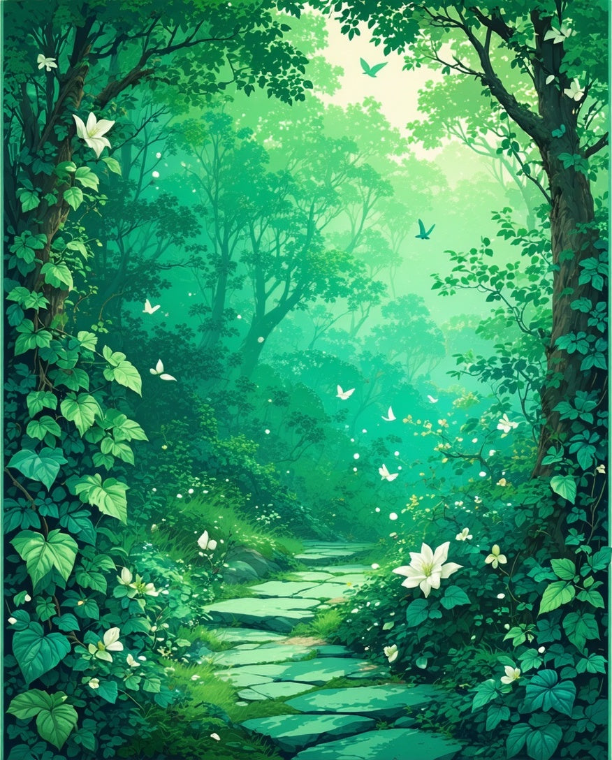 Enchanted Forest Pathway White Flowers Rug