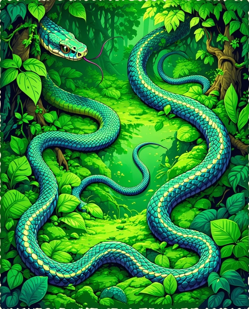 Emerald Serpent In Lush Jungle Rug