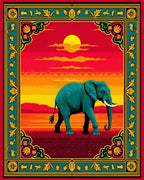 Jade Elephant Sunset Floral Border Design Rug