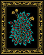 Ornate Peacock Feather Art Nouveau Rug