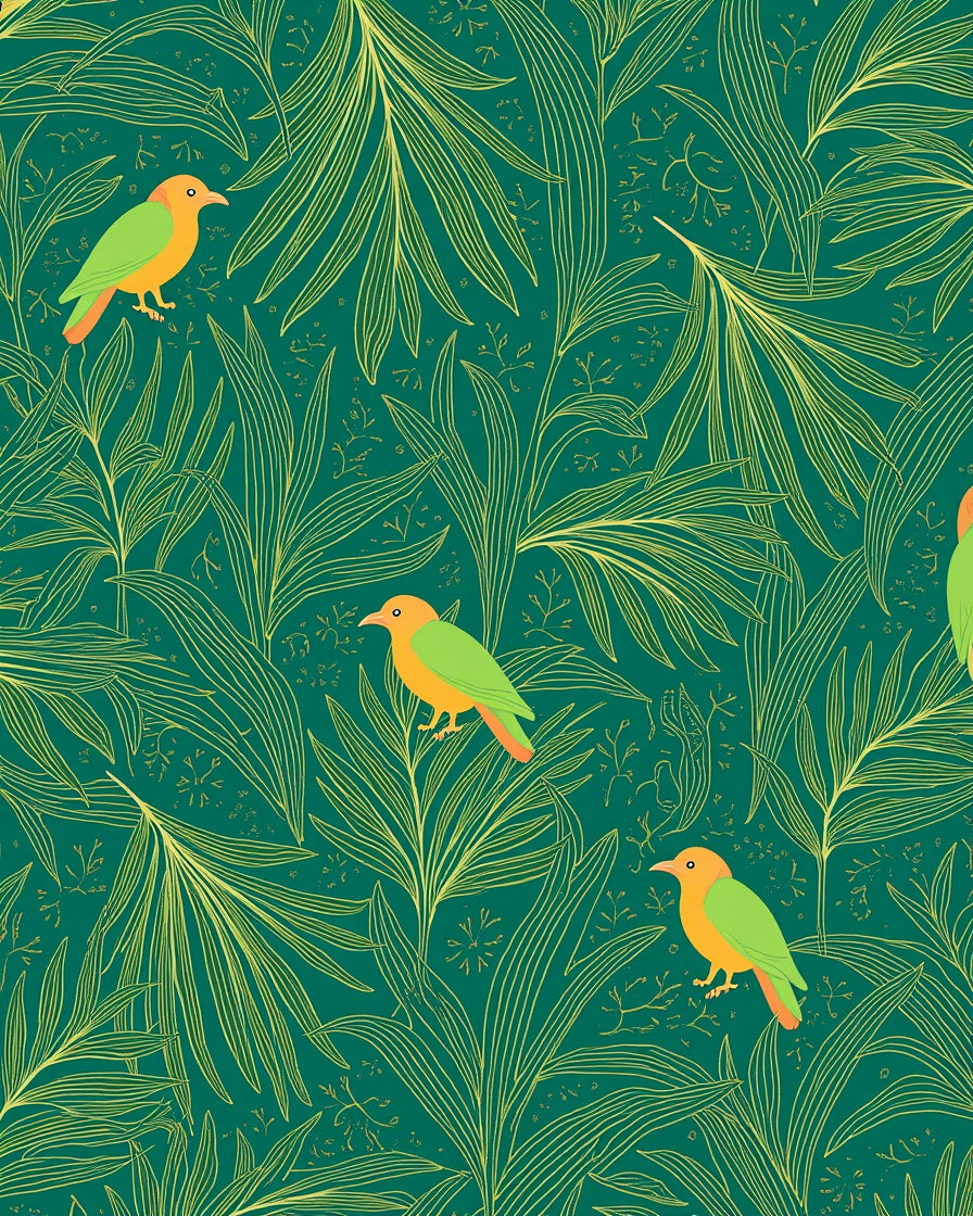 Enchanting Bird Leaf Pattern Rug