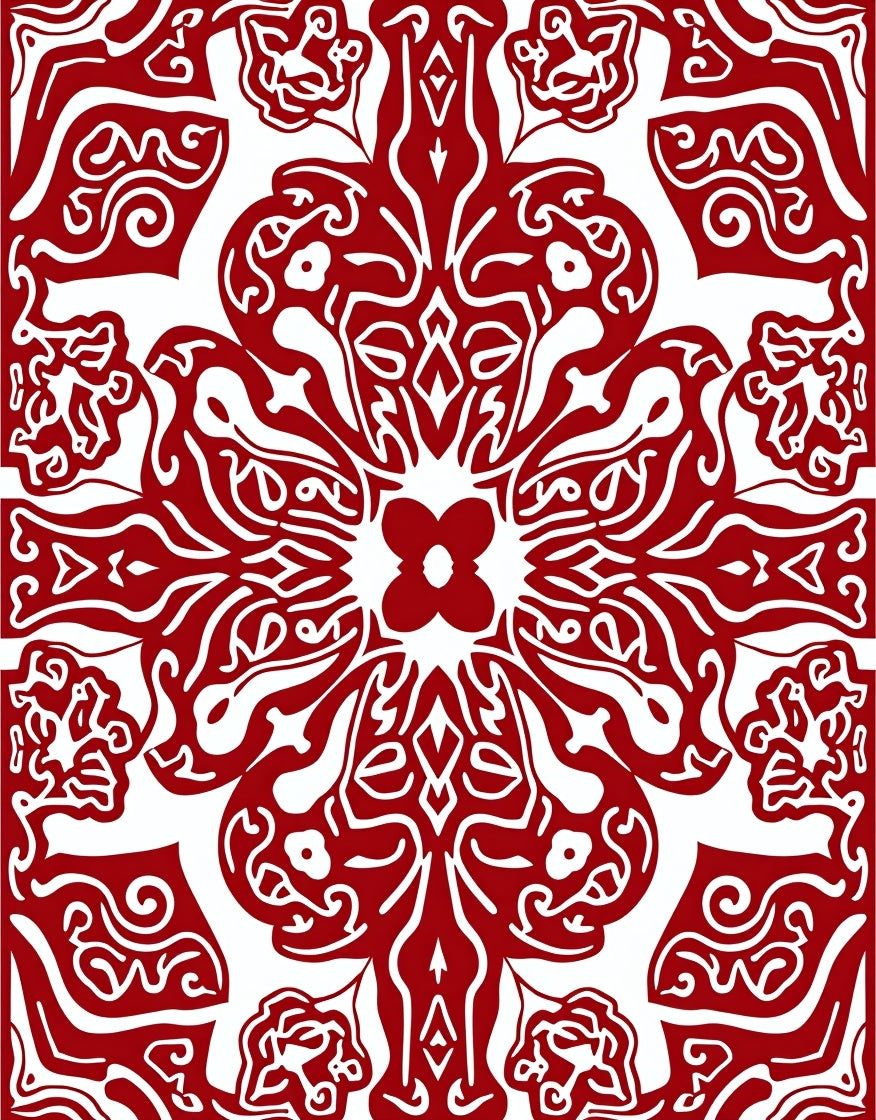 Elegant Red Floral Mandala Design Rug