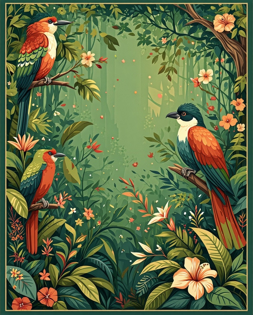 Exotic Birds Lush Jungle Flora Rug