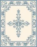 Elegant Dark Blue Scrollwork Pattern Rug