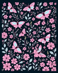 Pink Butterfly Floral Garden Print Rug