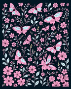 Pink Butterfly Floral Garden Print Rug