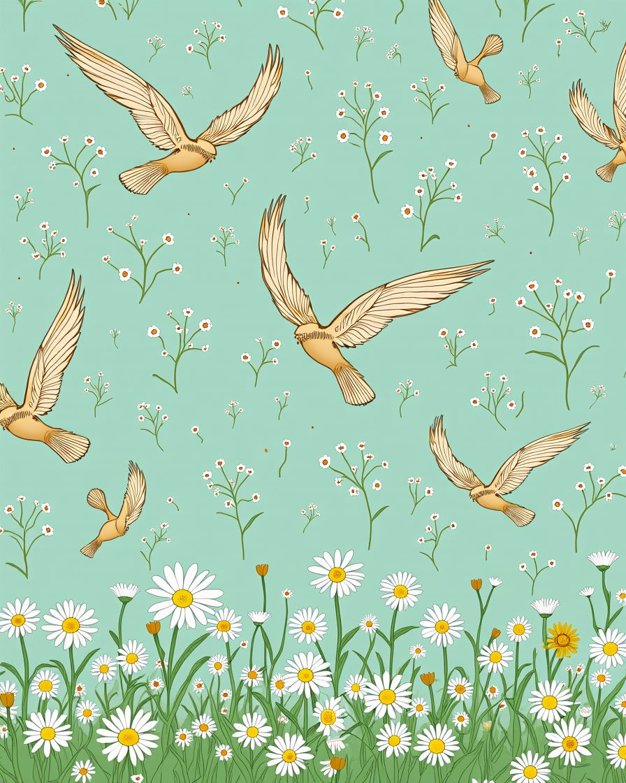 Birds and Meadow Floral Pattern Rug