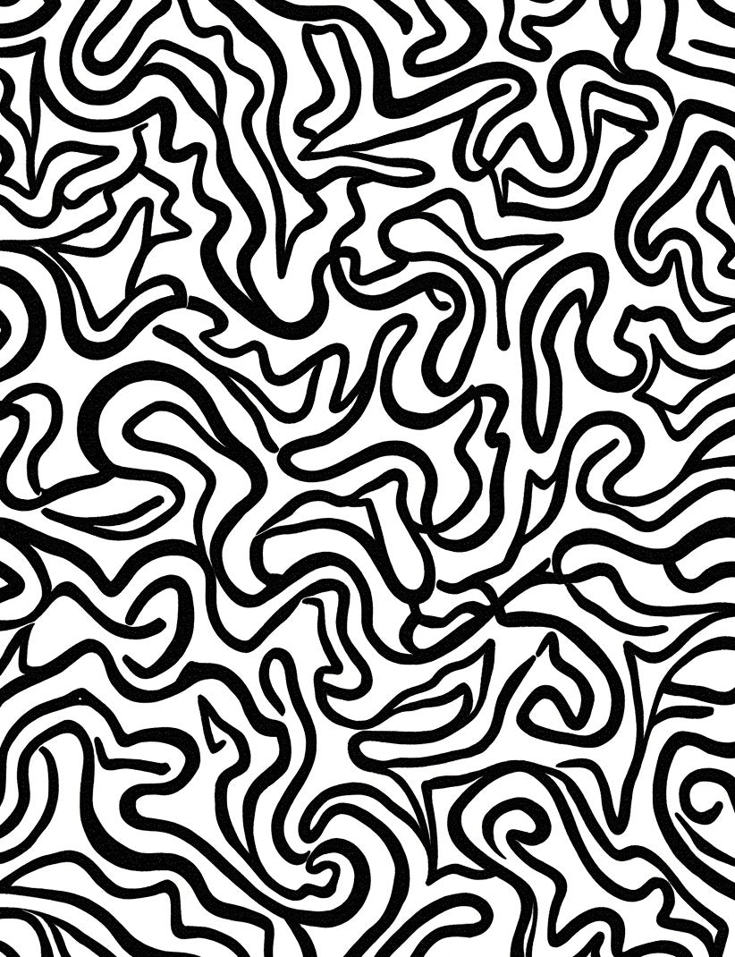 Abstract Black Wavy Pattern Rug