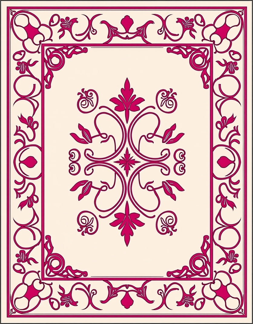 Elegant Burgundy Floral Scrollwork Design Rug