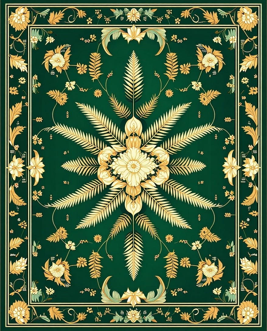 Emerald Green Floral Art Nouveau Rug