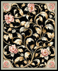 Black Floral Vine Scroll Patterned Rug