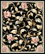 Black Floral Vine Scroll Patterned Rug