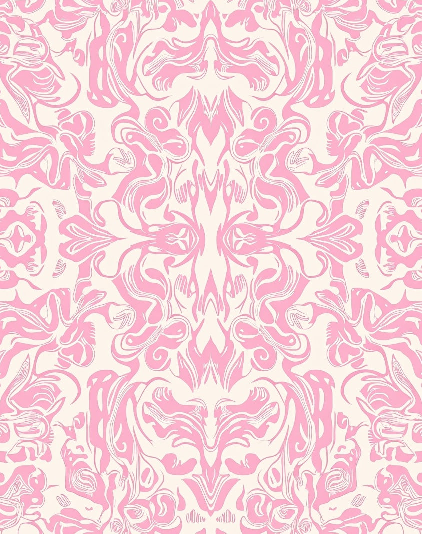 Ethereal Pink Swirl Damask Pattern Rug