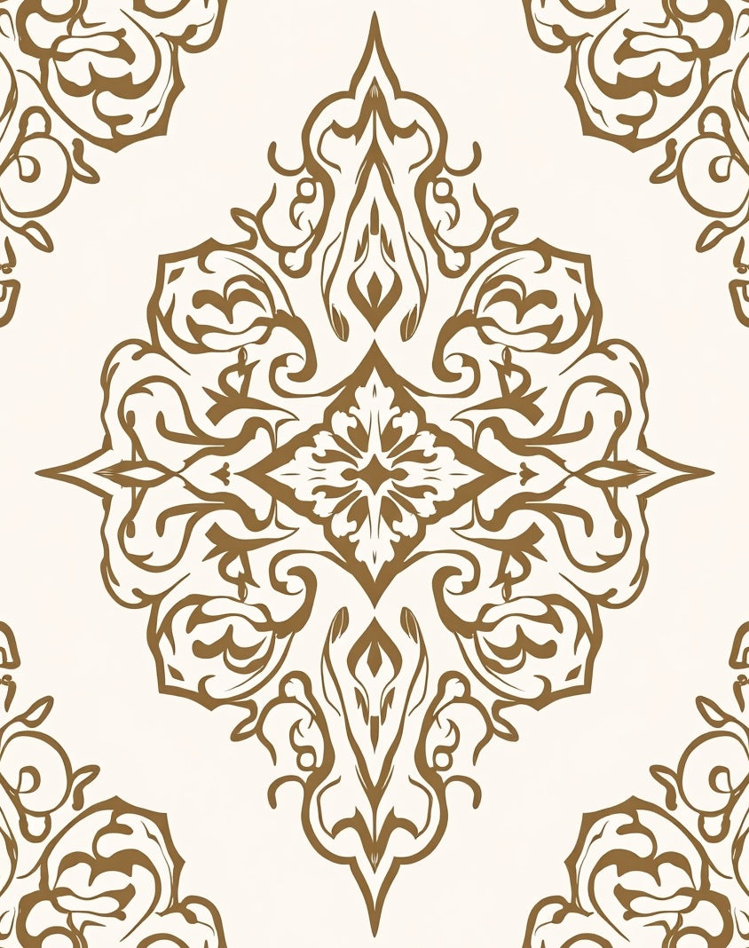 Ornate Gold Floral Arabesque Rug