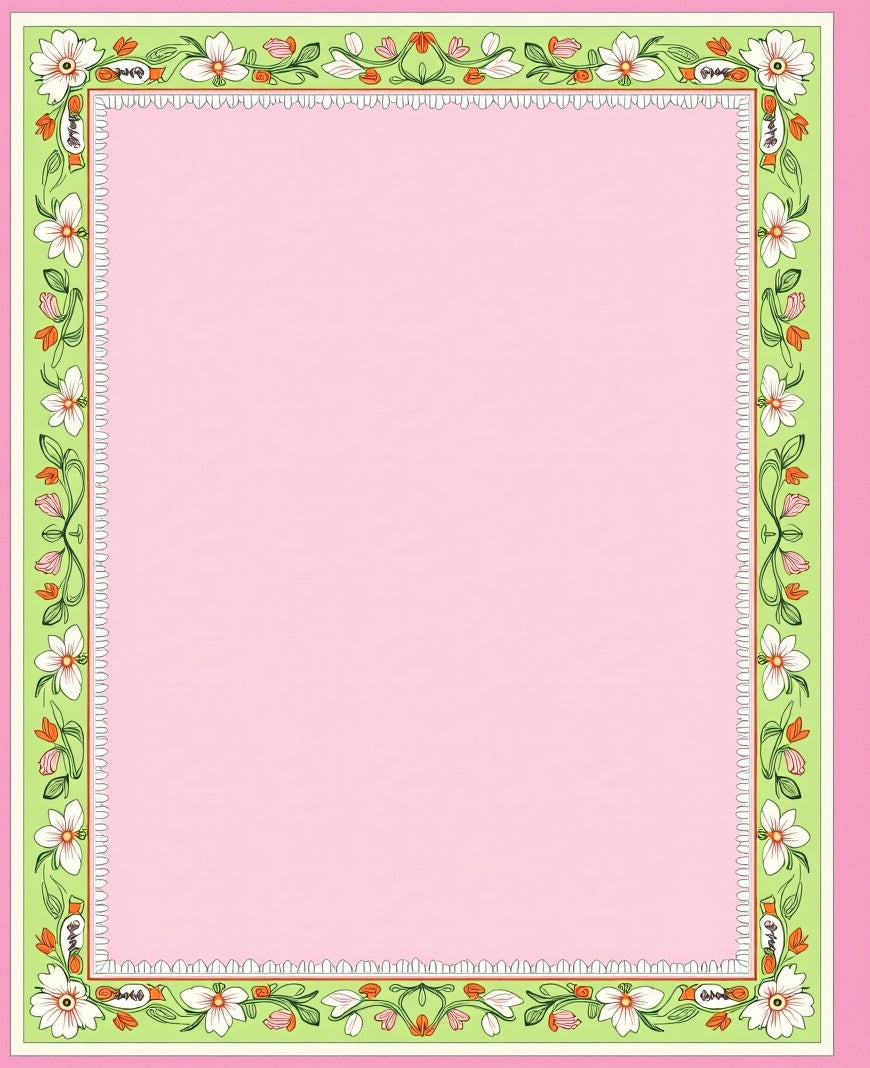Pastel Pink Floral Vine Border Rug