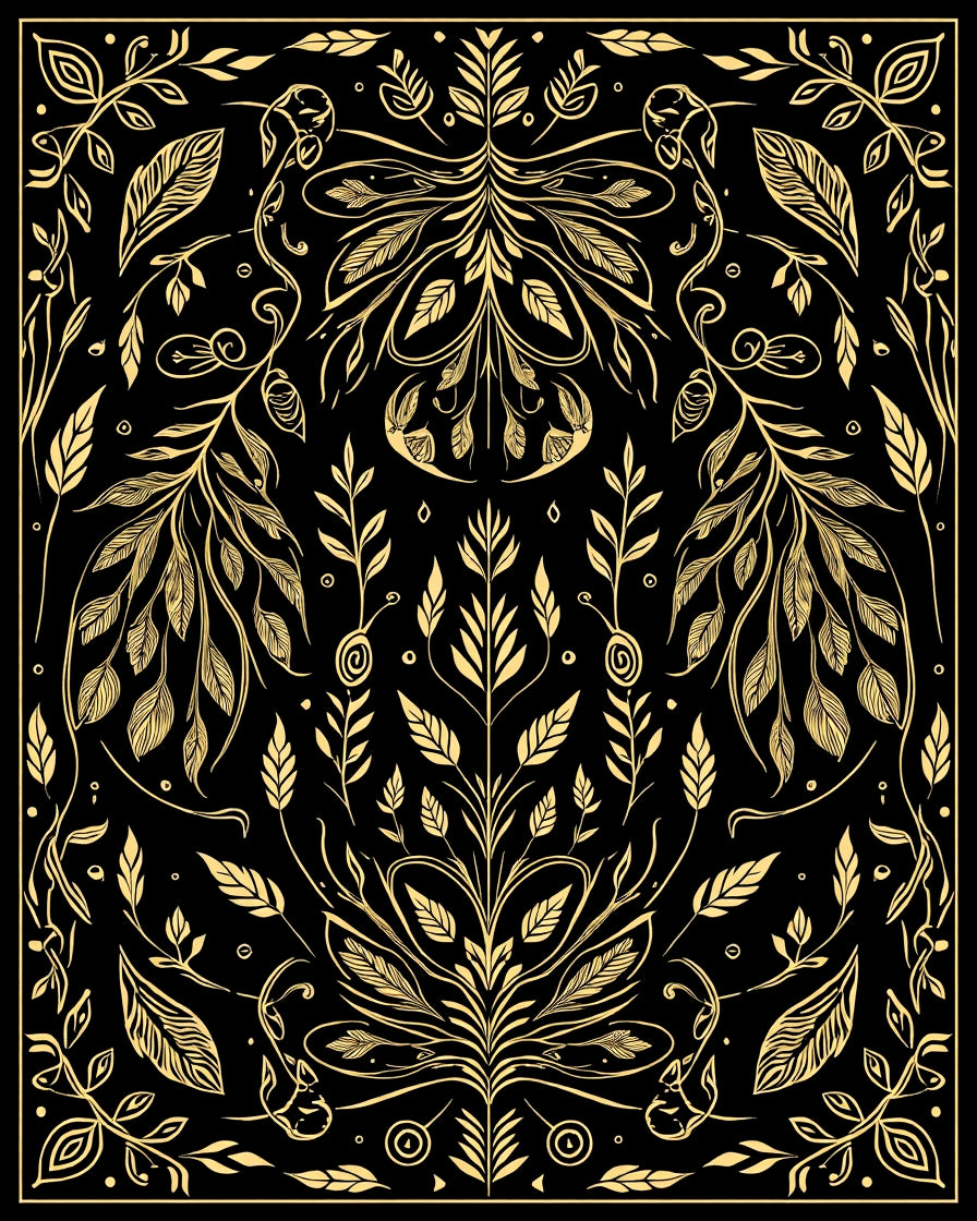 Golden Floral Vine Art Rug