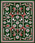Deep Green White Red Animal Medallion Rug