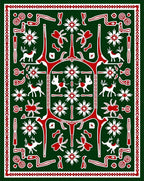 Deep Green White Red Animal Medallion Rug