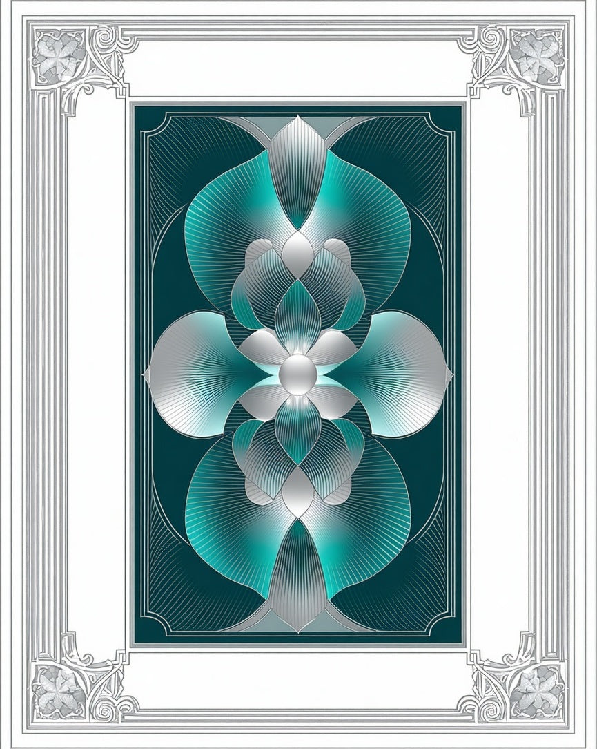 Art Deco Floral Teal Silver Design Rug