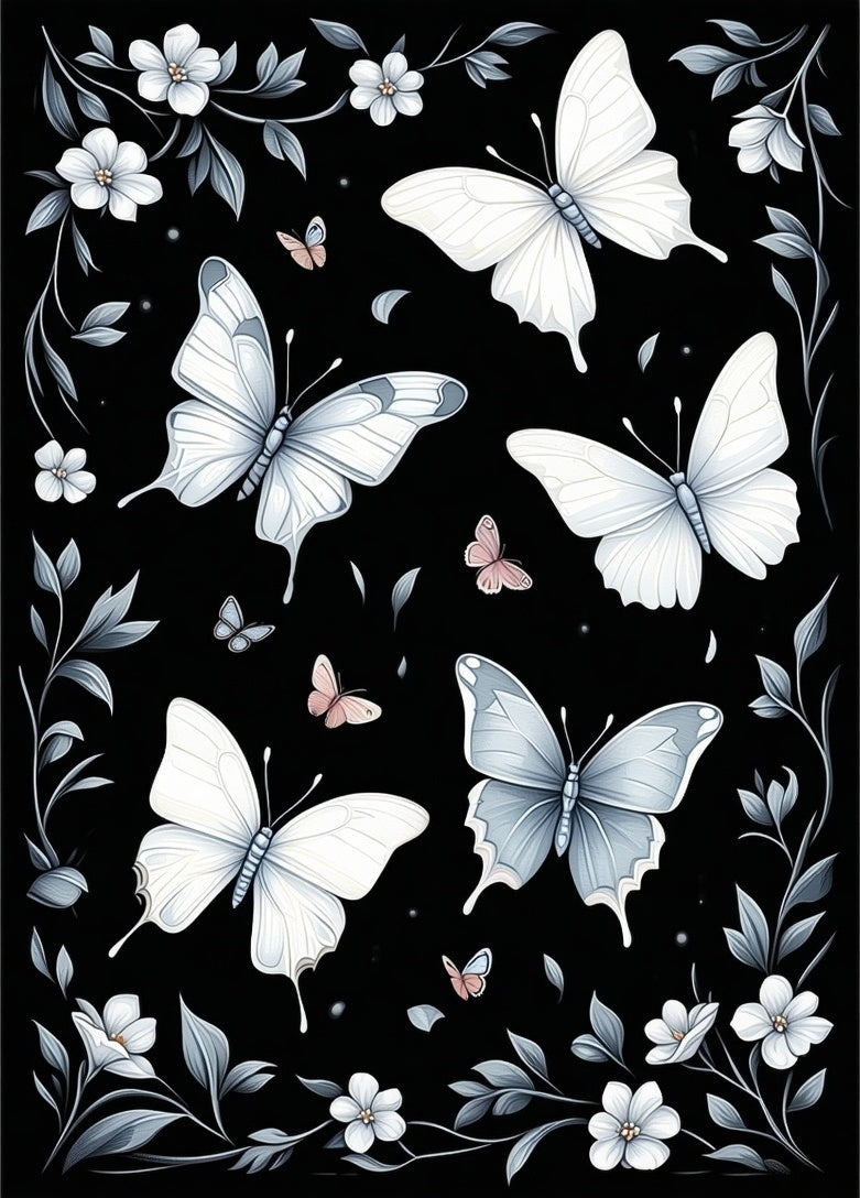 Elegant Butterflies Floral Pattern Rug
