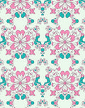 Pink Teal Floral Symmetry Pattern Rug