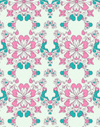 Pink Teal Floral Symmetry Pattern Rug