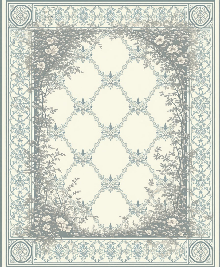 Light Blue Floral Arch Pattern Rug