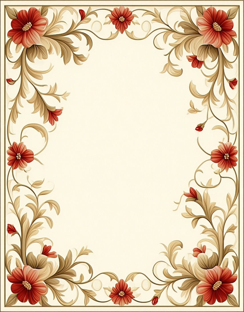 Floral Vine With Red Flowers Rug